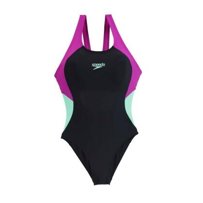 SPEEDO 女運動連身泳裝-泳裝 游泳 競賽 黑紫綠 