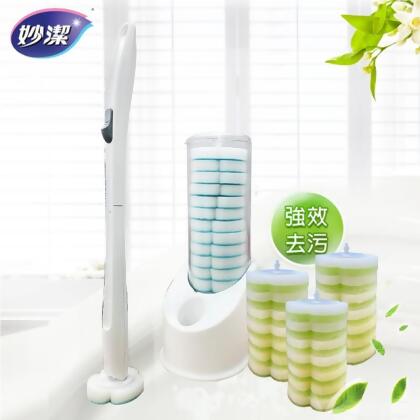 (friDay限定)【妙潔】易淨拋可替換式馬桶刷組(強效型)-內含(1桿1座+14片清香+21片替換刷頭) 