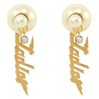 Dior TRIBALES英字LOGO裝飾水鑽針式耳環.金 
