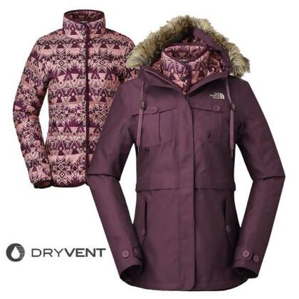 【美國 The North Face】女新款 防風防水透氣連帽兩件式外套/3L7G 紫色 DV 