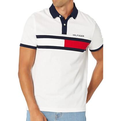 【Tommy Hilfiger】2023男時尚棉質針織合身色塊白色短袖POLO【預購】 