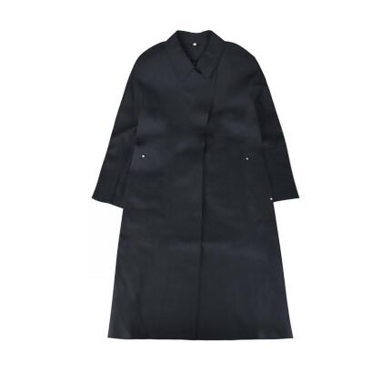 HERMES字母LOGO隱藏釦式羊毛長版大衣外套(展示品/女款/黑) 