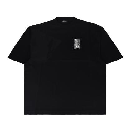 BALENCIAGA 巴黎世家 字母燙畫LOGO條碼設計純棉寬鬆短袖T恤(男裝/黑) 