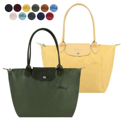 LONGCHAMP LE PLIAGE GREEN系列刺繡長把再生尼龍摺疊水餃包(中/多色選) 