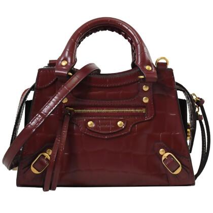 BALENCIAGA 巴黎世家 638524 Neo Classic Mini 鱷魚紋兩用機車包.深紅(買包送包) 