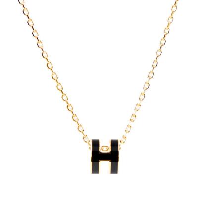 【HERMES】Mini Pop H pendant 立體橢圓簍空項鍊(黑色/金色) H147992F 03 