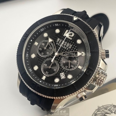VERSUS VERSACE48mm圓形黑精鋼錶殼黑色錶盤矽膠深黑色錶帶款VV00353 