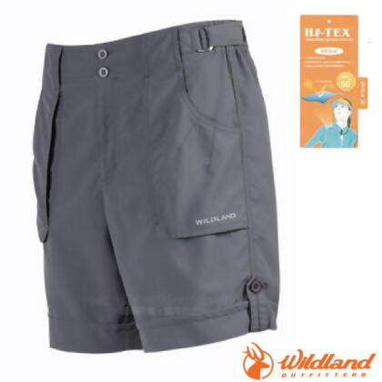 【荒野 WildLand】女新款 抗UV透氣休閒機能運動短褲.工作褲/抗紫外線/0A01381 藍灰 