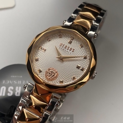 VERSUS VERSACE32mm芒星玫瑰金精鋼錶殼白色錶盤精鋼金銀相間錶帶款VV00365 