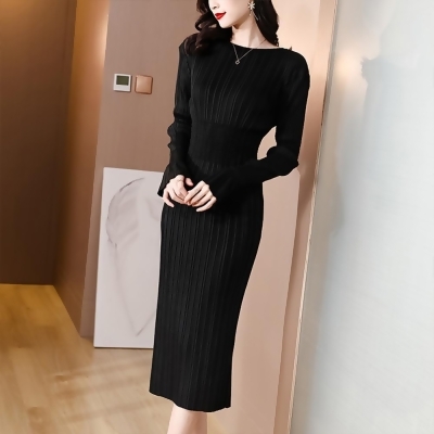 【韓國KW】韓國專櫃優雅值真皮透氣三宅褶皺風洋裝 