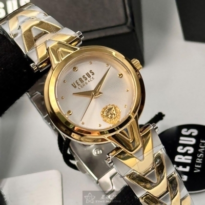 VERSUS VERSACE30mm圓形金色精鋼錶殼白色錶盤精鋼金銀相間錶帶款VV00377 
