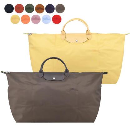 LONGCHAMP LE PLIAGE GREEN系列刺繡短把再生尼龍摺疊旅行袋(中/多色選)