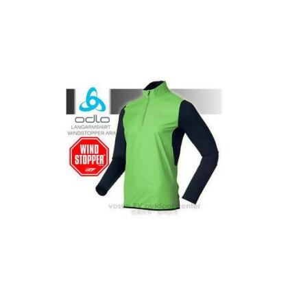 【瑞士 ODLO】男 LANGARMSHIRT WINDSTOPPER ARA 輕量半門襟防風長袖運動衫_346932 青綠/石墨灰 