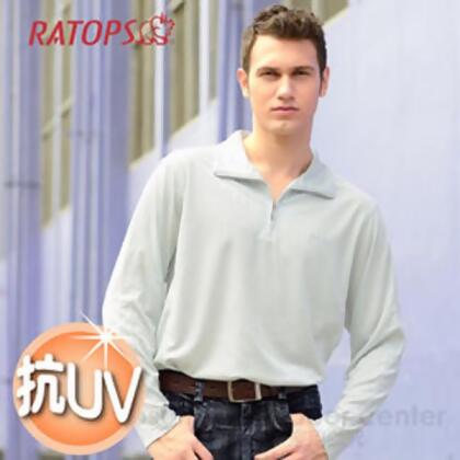 【RATOPS】男款 Coolmax 薄長袖拉鍊翻領排汗休閒衫.長袖POLO衫/ DB8440 銀灰色 