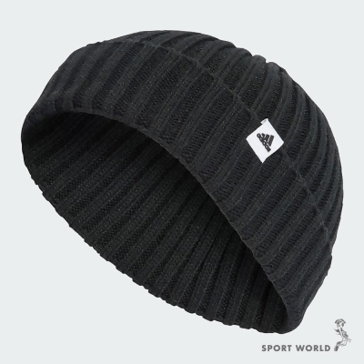 Adidas 毛帽 反折 小標 黑 IB2656 