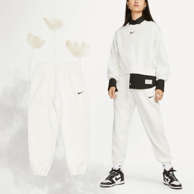 Nike 長褲 Phoenix Fleece 女款 白 棉褲 高腰 寬鬆 內刷毛 小勾 縮口褲 DQ5888-133 