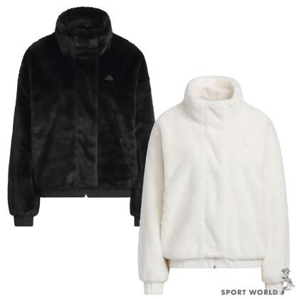 Adidas 女裝 外套 人造毛皮 加絨 口袋 黑/白 IP7044/IP7045 