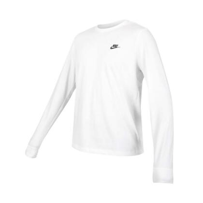 NIKE 男圓領長袖T恤-純棉 休閒 慢跑 上衣 白黑 