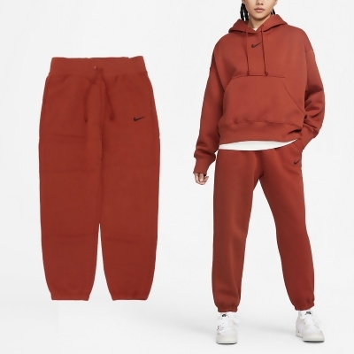 Nike 棉褲 NSW Phoenix Fleece 女款 橘紅 長褲 刷毛 寬鬆 縮口 褲子 DQ5888-832 