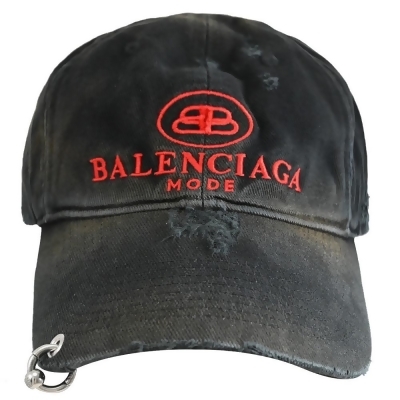 BALENCIAGA 巴黎世家 661885 電繡LOGO毛邊做舊風棉質棒球帽.黑 