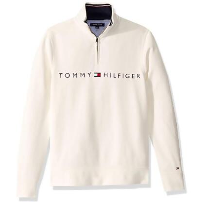 【Tommy Hilfiger】2023男時尚棉質立領拉鍊牡蠣色長袖運動衫【預購】 