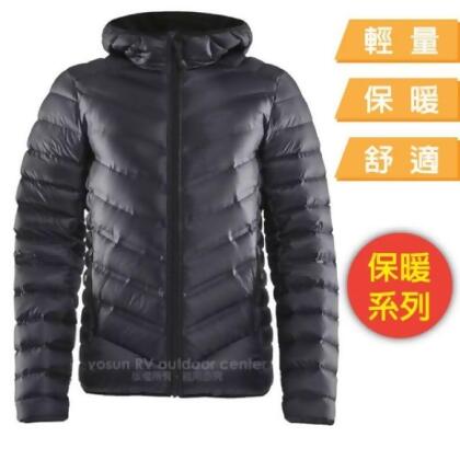 【Craft】男 超輕防潑水高彈性保暖羽絨連帽外套夾克.適登山健行賞雪旅遊/1908006-999000 黑色 