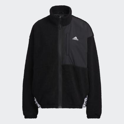 【現貨下殺】Adidas 女裝 立領外套 拼接 絨毛 口袋 黑 HD0364 