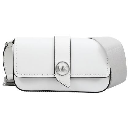 MICHAEL KORS Greenwich 金屬MK翻蓋斜背小包.白 