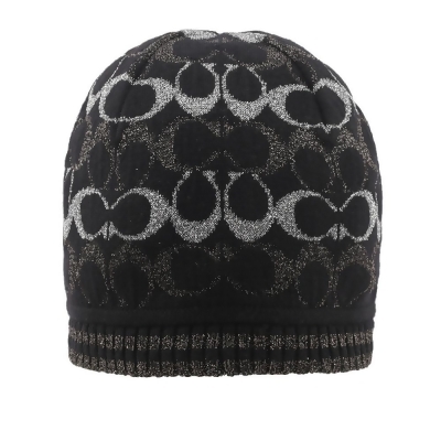 【COACH】金屬纖維CC Logo 羊毛毛帽(黑色) 