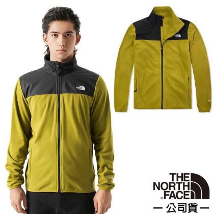 【The North Face】男 拼接舒適保暖立領POLARTEC抓絨外套/夾克.舒適立領/83OS-KTI 硫磺綠 