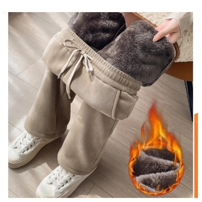 AKARA 一件搞定超暖激活發熱內刷毛絨休閒長褲 