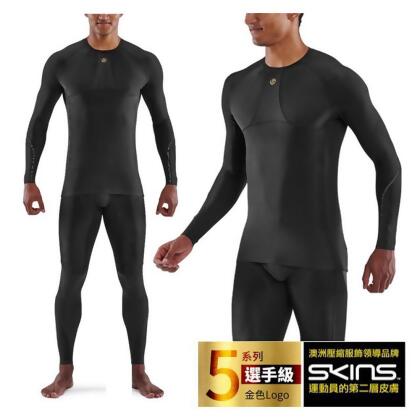 【SKINS】男款 5系列選手級壓縮長袖上衣.緊身衣.運動衣/動態梯度壓縮技術.抗紫外線/SF0050005 黑 