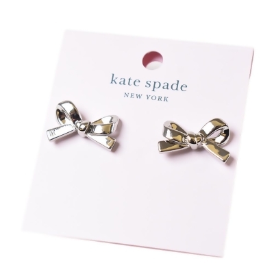 KATE SPADE 蝴蝶結針式耳環-銀色 