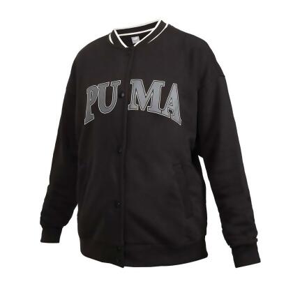 PUMA 女基本系列SQUAD棒球外套-歐規 休閒 毛圈 上衣 黑灰米白 