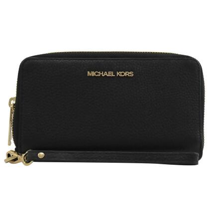 MICHAEL KORS Jet Set Travel 皮革手提式中長夾.黑/金 