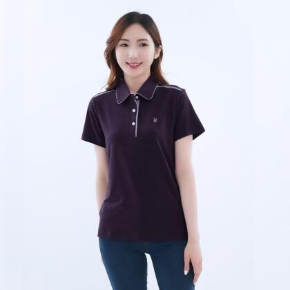 【遊遍天下】女款格紋抗UV短袖機能POLO衫 暗紫 (M-2L ) 