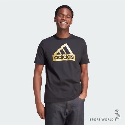 Adidas 短袖上衣 男裝 燙金 黑 II3468 
