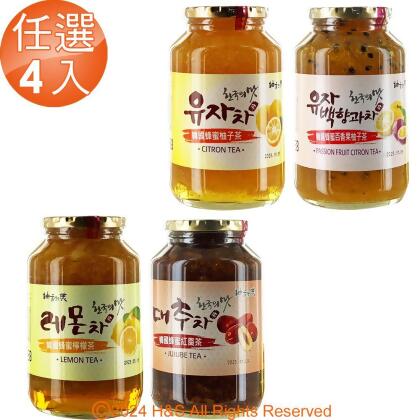 《柚和美》韓國蜂蜜柚子茶/紅棗茶/檸檬茶/百香柚子茶沖泡果醬(1kg)任選4入 