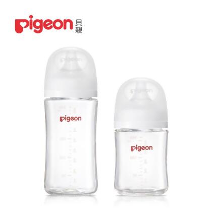 《Pigeon 貝親》第三代母乳實感玻璃奶瓶240ml+160ml(瓶身x2+奶嘴x2+蓋x2+栓x2) 