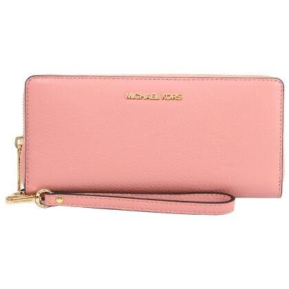 MICHAEL KORS Jet Set 金屬LOGO手提拉鍊長夾.玫瑰粉 
