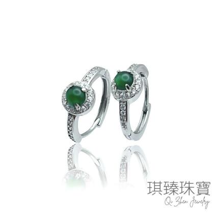 【琪臻珠寶】天然A貨翡翠滿綠蛋面耳環(S925銀鑲 翡翠耳環) 
