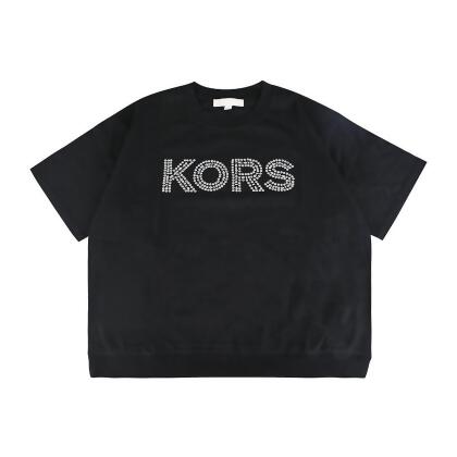 MK Michael Kors 幾何水鑽LOGO設計純棉短袖T恤(女款/黑) 
