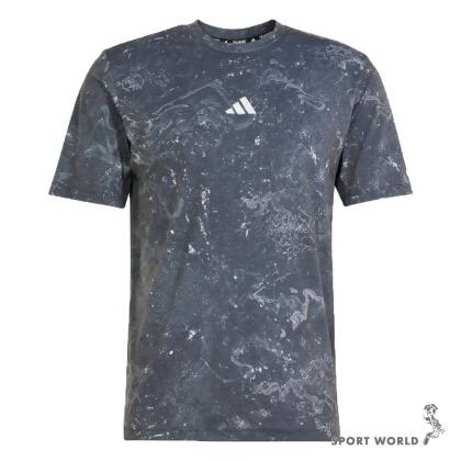 Adidas 短袖上衣 男裝 排汗 滿版印花 灰 IK9685 