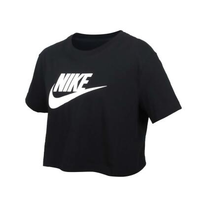 NIKE 女短版短袖T恤-純棉 寬版 休閒 上衣 慢跑 黑白 