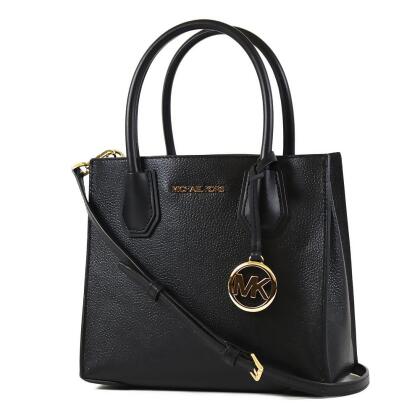 MICHAEL KORS MERCER 金字防刮皮革手提/斜背二用包-黑色/中 