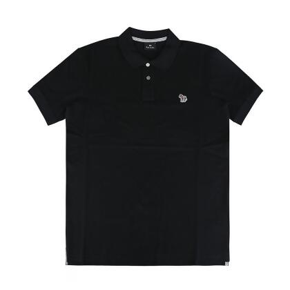 PAUL SMITH字母縮寫LOGO左胸彩色斑馬小布章設計有機純棉珠地布POLO衫(男款/黑x灰) 