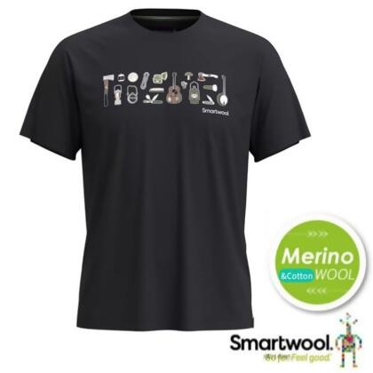 【SmartWool】男女 塗鴉Tee 美麗諾羊毛圓領短袖T恤.上衣(趣露營)/SW002368-001 黑色 