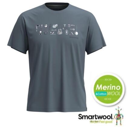 【SmartWool】男女 塗鴉Tee 美麗諾羊毛圓領短袖T恤.休閒運動上衣(趣露營)/SW002368-L88 錫藍 