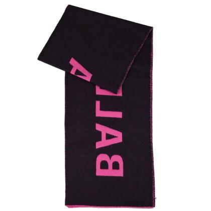BALENCIAGA 巴黎世家 530047 簡約LOGO印花撞色羊毛長圍巾.桃/黑 