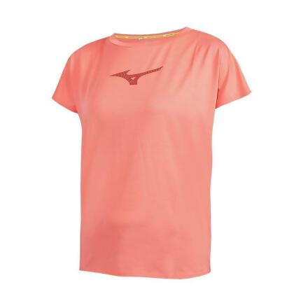 MIZUNO 女路跑短袖T恤-上衣 休閒 慢跑 台灣製 橘暗紅 